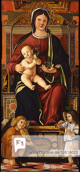 Die thronende Jungfrau mit Kind und zwei musizierenden Engeln  1508-1510. Künstler: Caselli  Cristoforo (ca. 1460-1521)