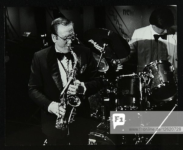 Harry Bence playing the saxophone at the Forum Theatre  Hatfield  Hertfordshire  1984. Artist: Denis Williams