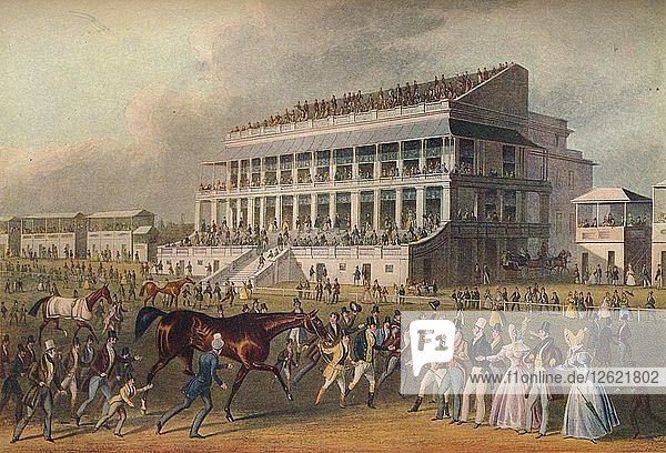 Epsom Grand Stand - The Winner of the Derby Race  19th century. Artist: Richard Reeve.