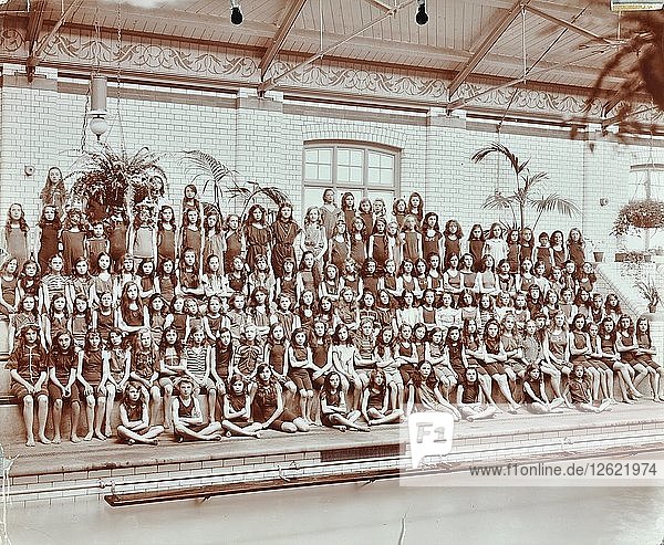 Swimming class Lavender Hill Girls School Bermondsey London 1906. Artist: Unknown.