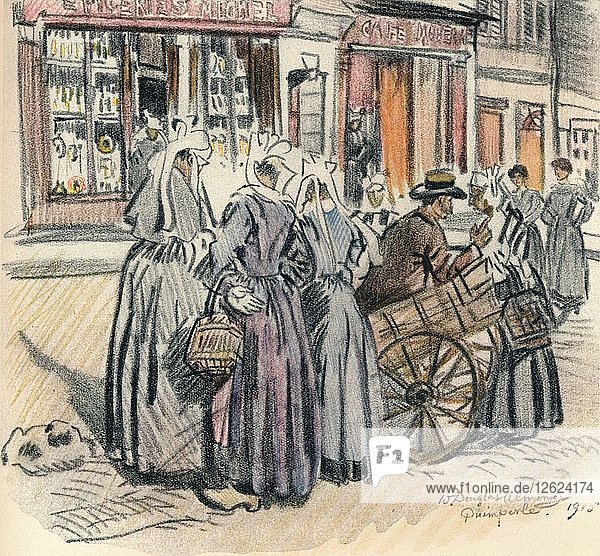 Straßenklatsch  Quimperle  1915. Künstler: William Douglas Almond.