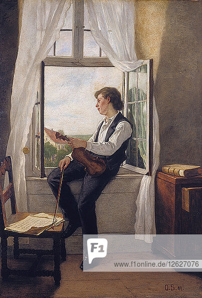 Die Geigerin am Fenster. Künstler: Scholderer  Franz Otto (1834-1902)
