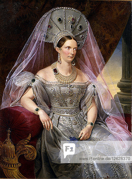 Porträt der Kaiserin Alexandra Fjodorowna (Charlotte von Preußen)  in Kokoschnik  um 1836. Künstler: Krüger  Franz (1797-1857)