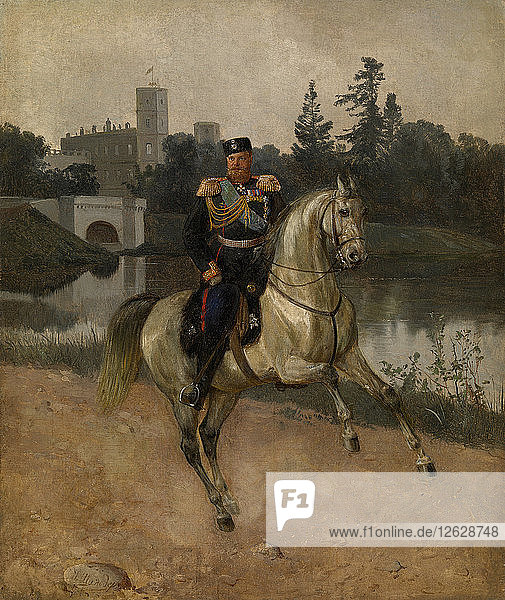 Reiterporträt des Zaren Alexander III. (1845-1894) in Gatschina. Künstler: Schilder  Nikolai Gustavowitsch (1828-1898)