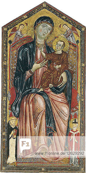 The Virgin and Child enthroned with Saints Dominic  Martin and two Angels. Artist: Master of the Magdalen (active ca 1265-1290)