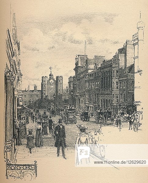 Das Tor des St. Jamess Palace von der St. Jamess Street aus  1902. Künstler: Thomas Robert Way.