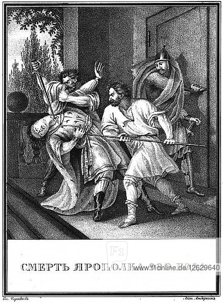 Der Tod von Jaropolk Swjatoslawitsch. 980 (Aus der Illustrierten Karamsin)  1836. Künstler: Chorikow  Boris Artemjewitsch (1802-1866)