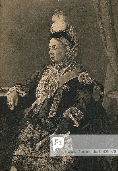 Ihre Majestät die Königin in dem Kleid  das sie bei der Jubiläumsfeier in der Westminster Abbey trug  1887. Künstler: Unbekannt