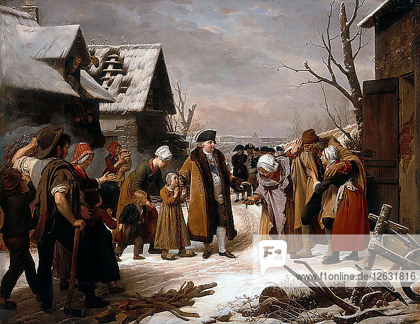Louis XVI Distributing Alms to the Poor of Versailles during the Winter of 1788. Artist: Hersent  Louis (1777-1860)