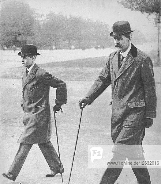 Prince Edward walking with Mr HP Hansell  his tutor  at Auteuil  France  1912 (1936). Artist: Unknown.