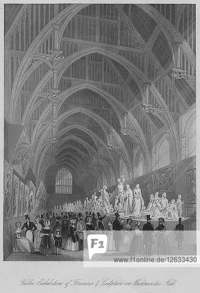 Öffentliche Ausstellung von Fresken und Skulpturen in der Westminster Hall  um 1841. Künstler: William Radclyffe.
