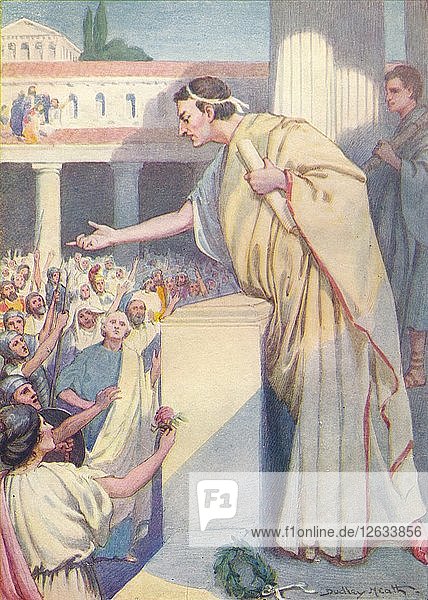 Am nächsten Morgen hielt Cicero eine weitere Rede gegen Catilin  um 1912. Künstler: Ernest Dudley Heath.