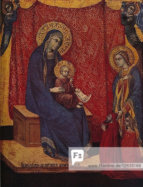 Die thronende Madonna und zwei Stifter bei der Anbetung  1374. Künstler: Barnaba da Modena.