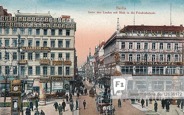 Berlin - Unter den Linden mit Blick in die Friedrichstraße  um 1900. Künstler: Unbekannt.