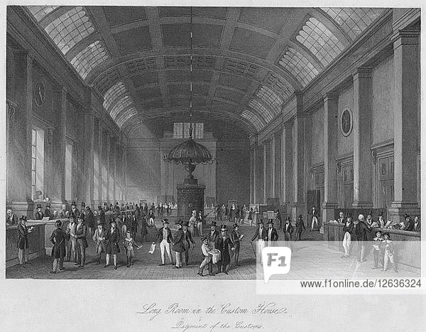 Langer Saal im Zollhaus. Zahlung der Zölle  um 1841. Künstler: Henry Melville.