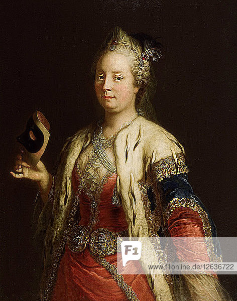 Bildnis der Kaiserin Maria Theresia von Österreich (1717-1780) mit Maske à la Turque  vor 1750. Künstler: Meytens  Martin van  der Jüngere (1695-1770)