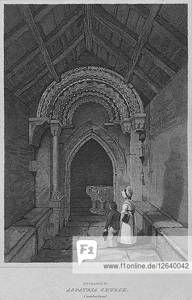 Eingang zur Kirche von Aspatria  Cumberland  1814. Künstler: John Greig.