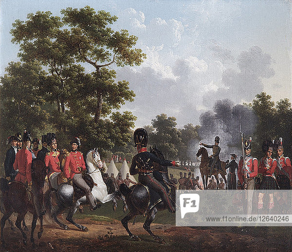 Der Herzog von Wellington beim Besuch der Vorposten in Soignes  1815. Künstler: Hippolyte Lecomte.