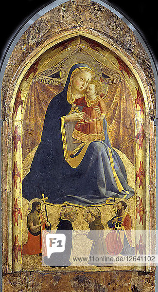 Jungfrau und Kind mit den Heiligen Johannes dem Täufer  Dominikus  Franziskus und Paulus  um 1425. Künstler: Angelico  Fra Giovanni  da Fiesole (ca. 1400-1455)