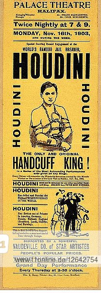 Spielplan für den Auftritt von Houdini im Palace Theatre  Halifax  Pub. 1903 (Lithographie)