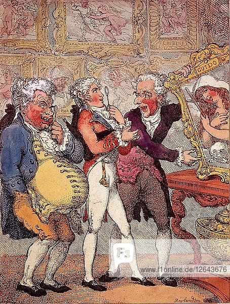 Italienische Bildhändler  die meinen Herrn Anglaise umarmen  pub. 1812 (handkolorierter Kupferstich)