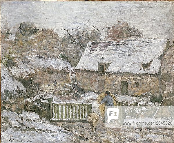 Bauernhof in Montfoucault: Schnee-Effekt  1874-1876. Künstler: Camille Pissarro.