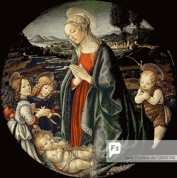 Die Jungfrau  die das Christuskind mit Johannes dem Täufer und zwei Engeln anbetet  zwischen 1475 und 149