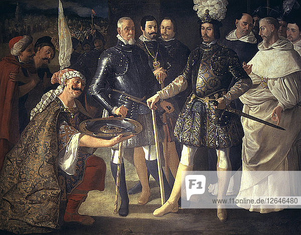 Die Kapitulation von Sevilla Ölgemälde auf Leinwand mit Fernando III El Santo (1201-1252)  König von Sevilla.