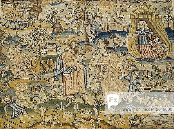 Gesticktes Bild: Abrahams Entlassung von Hagar  Mitte des 17. Jahrhunderts. Künstler: Unbekannt.