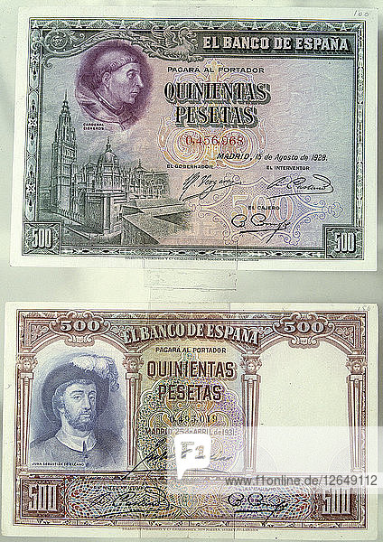 Paper money of 500 pesetas  of legal tender when beginning the Spanish Civil War  issued in 1928 ?