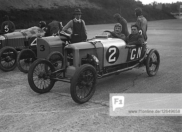 GN  AV and Deemster racing cars at the JCC 200 Mile Race  Brooklands  Surrey  1921. Artist: Bill Brunell.