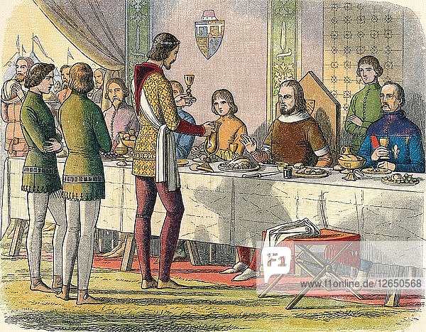 The Prince serves King John at table  1356 (1864). Artist: James William Edmund Doyle.