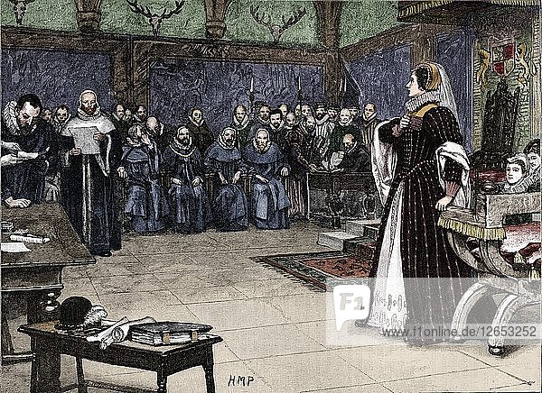 Prozess gegen Maria  Königin der Schotten  auf Schloss Fotheringhay  1586 (1905). Künstler: Unbekannt.