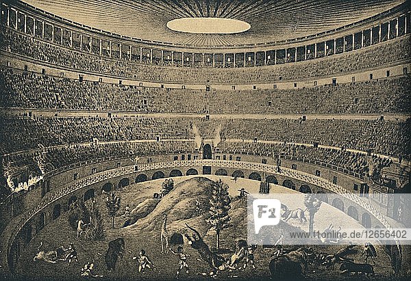 Roma - Colosseum - Reconstruction of a hunt of wild animals  1910. Artist: Unknown.