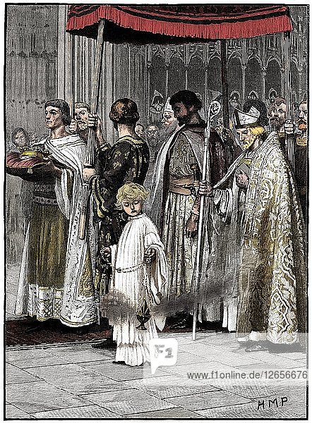Krönung von Richard I. in der Westminster Abbey 1189  (um 1880). Künstler: Unbekannt.