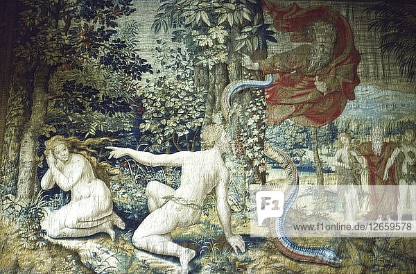 Florenz. Adam und Eva nach dem Sündenfall  Brüsseler Wandteppich  1548  (20. Jahrhundert) Künstler: Pieter Coecke van Aelst  Jan de Kempeneer.