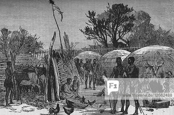 Interior of a Zuli Kraal on the Tugela River c1880. Artist: Unknown.