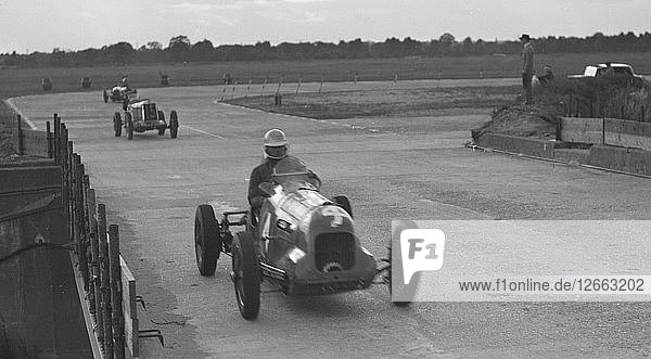 MG racing at Brooklands  Surrey  c1930s. Artist: Bill Brunell.