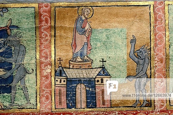 Detail from a Psalter  Temptation of Christ (second) probably illuminated at Canterbury  c1140 Artist: Unknown.