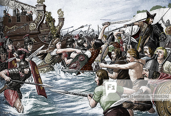 Die Landung von Julius Cäsar in Britannien  55 v. Chr.  (um 1920). Künstler: Richard Caton Woodville II.