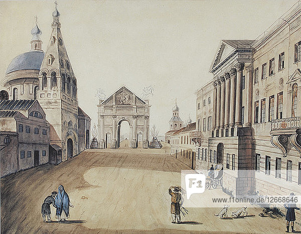 Blick auf den Strastnaja-Platz in Moskau  Anfang 1800.