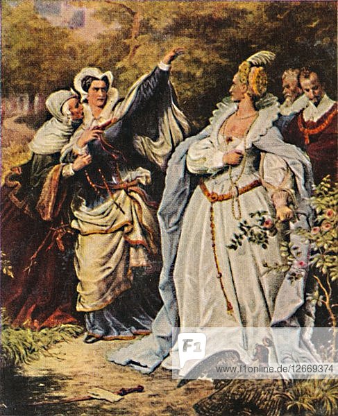 Maria Stuart 1542-1587 und Elisabeth v. England 1533-1603  1934. Künstler: Unbekannt.