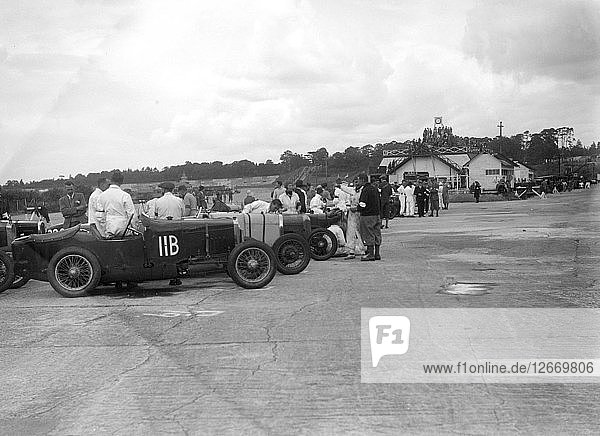 Frazer-Nash von WL Mummery beim LCC-Staffel-GP  Brooklands  25. Juli 1931. Künstler: Bill Brunell.