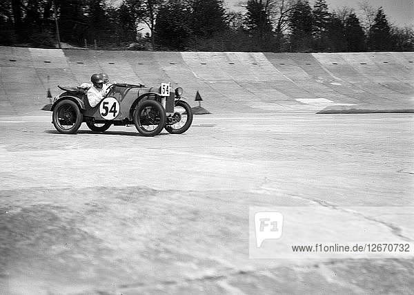 Austin Ulster of Victoria Worsley and R Latham-Boote  JCC Double Twelve race  Brooklands  1931. Artist: Bill Brunell.