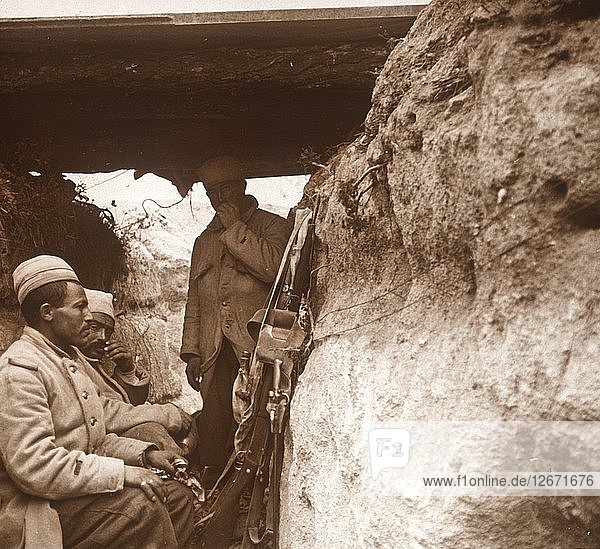North African infantry in trenches  c1914-c1918. Artist: Unknown.
