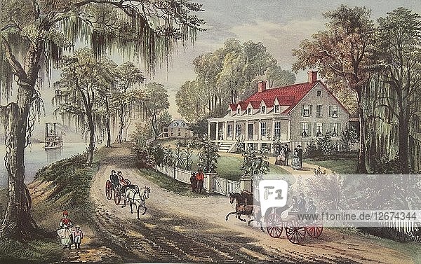 A Home On The Mississippi  pub. 1871  Currier & Ives (Farblithographie)