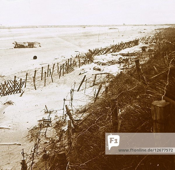 Barbed Wire Barriers On The Beach Nieuwpoort Bad Flanders Belgium C1914 C1918 Artist Unknown
