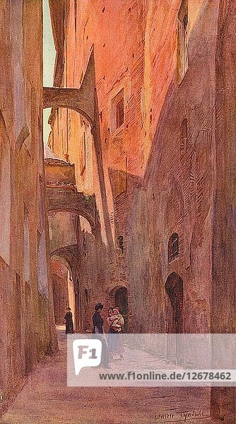 Eine Straße in Siena  um 1900 (1913). Künstler: Walter Frederick Roofe Tyndale.
