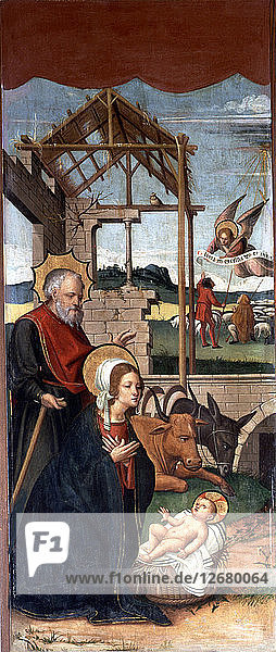 Geburt Christi  um 1558  Tempera und Öl auf Holz  Seitentisch des Altarbildes von Santa ?