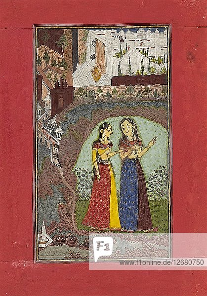 Zwei Damen in einer Landschaft mit Palast  um 1725. Künstler: Unbekannt  Incha Ram.
